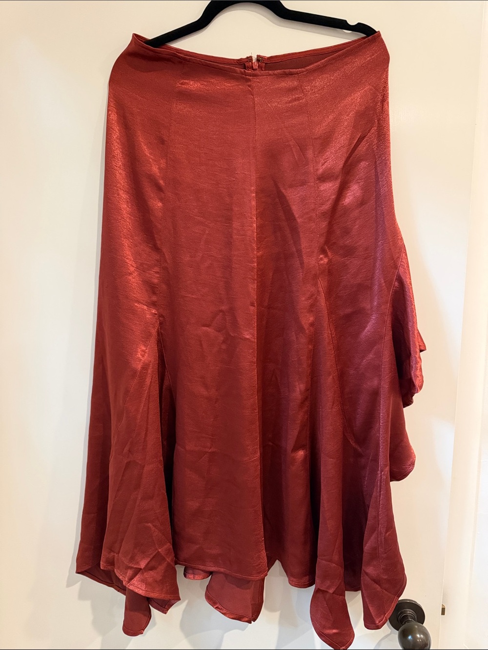 Free People Asymmetrical Sunrise Midi skirt in terracotta satin